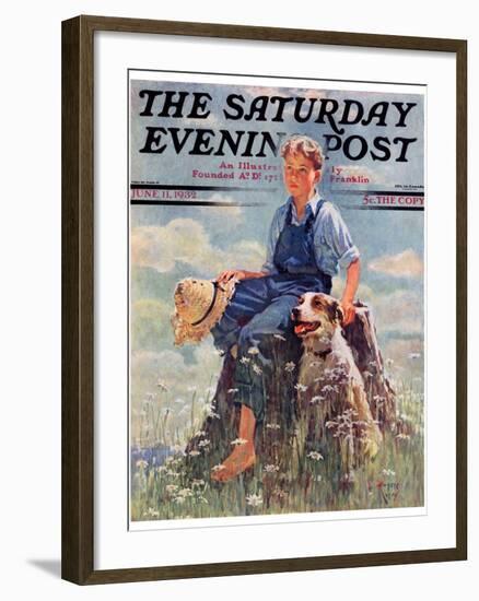 "Boy and Dog in Nature," Saturday Evening Post Cover, June 11, 1932-Eugene Iverd-Framed Giclee Print