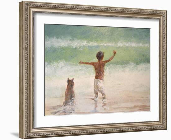 Boy and Dog, Lifeguard-Lincoln Seligman-Framed Giclee Print