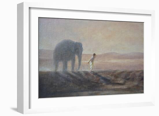 Boy and Elephant-Lincoln Seligman-Framed Giclee Print