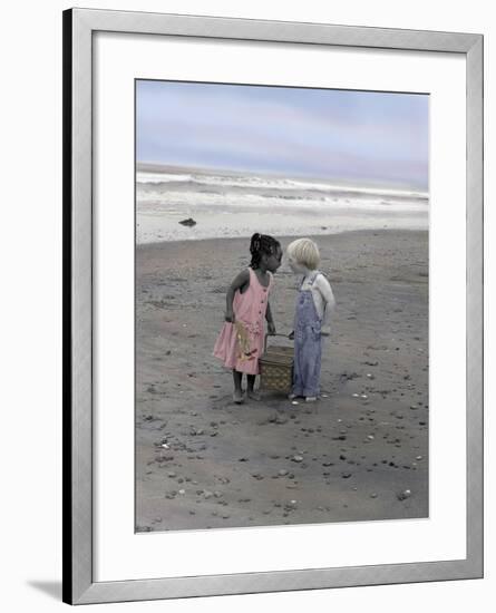 Boy and Girl Holding Picnic Basket Looking at Each Other-Nora Hernandez-Framed Giclee Print