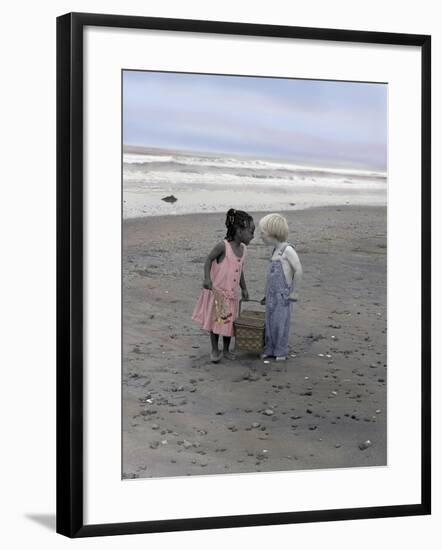 Boy and Girl Holding Picnic Basket Looking at Each Other-Nora Hernandez-Framed Giclee Print