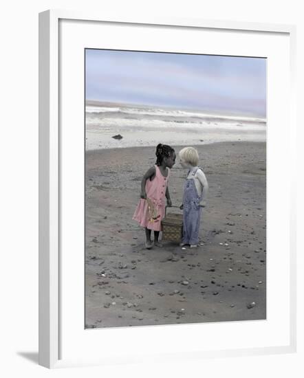 Boy and Girl Holding Picnic Basket Looking at Each Other-Nora Hernandez-Framed Giclee Print