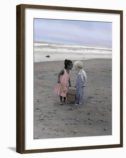 Boy and Girl Holding Picnic Basket Looking at Each Other-Nora Hernandez-Framed Giclee Print