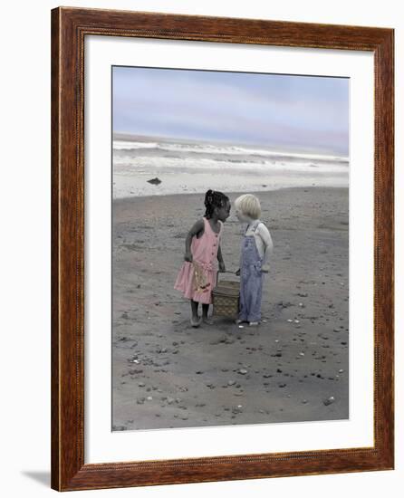 Boy and Girl Holding Picnic Basket Looking at Each Other-Nora Hernandez-Framed Giclee Print