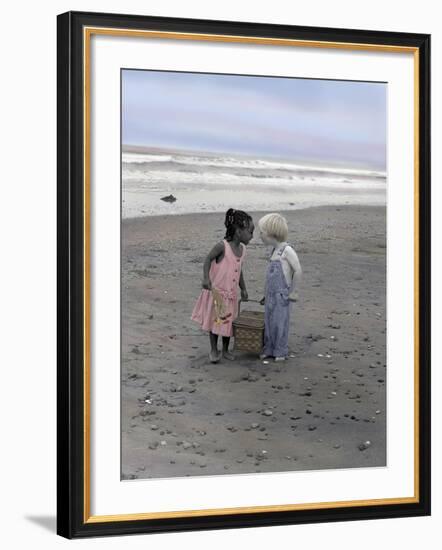 Boy and Girl Holding Picnic Basket Looking at Each Other-Nora Hernandez-Framed Giclee Print