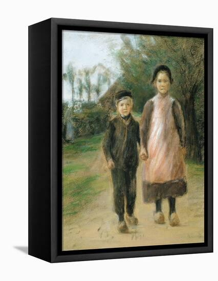 Boy and Girl on a Village Street, Ca 1897-Max Liebermann-Framed Premier Image Canvas