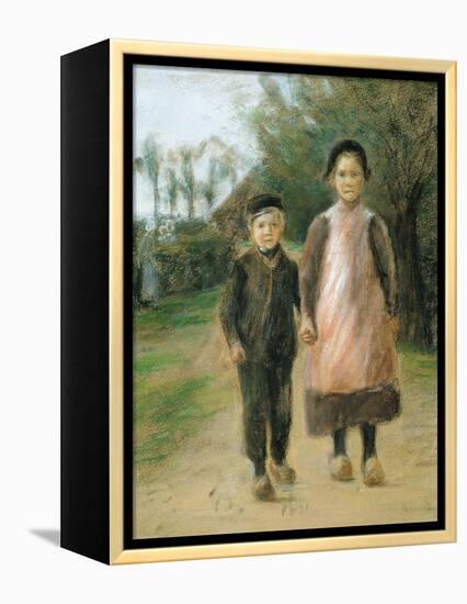 Boy and Girl on a Village Street, Ca 1897-Max Liebermann-Framed Premier Image Canvas