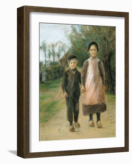 Boy and Girl on a Village Street, Ca 1897-Max Liebermann-Framed Giclee Print