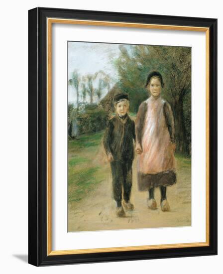 Boy and Girl on a Village Street, Ca 1897-Max Liebermann-Framed Giclee Print