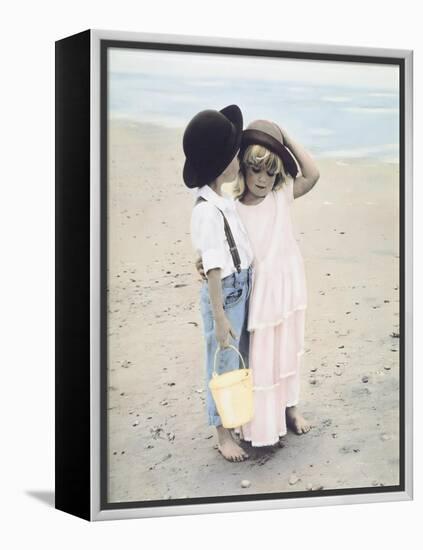 Boy and Girl on Beach-Nora Hernandez-Framed Premier Image Canvas