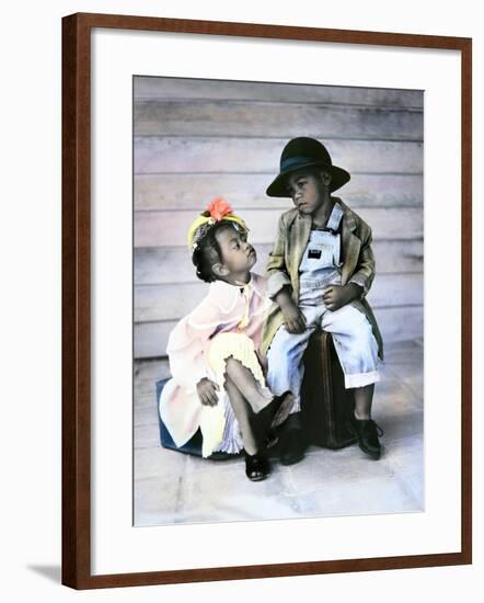 Boy and Girl Sitting on Luggage-Nora Hernandez-Framed Giclee Print