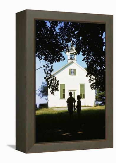 Boy and Girl Waiting Near Schoolhouse-William P. Gottlieb-Framed Premier Image Canvas