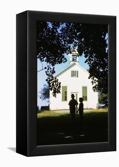 Boy and Girl Waiting Near Schoolhouse-William P. Gottlieb-Framed Premier Image Canvas