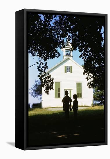 Boy and Girl Waiting Near Schoolhouse-William P. Gottlieb-Framed Premier Image Canvas