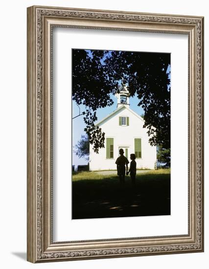 Boy and Girl Waiting Near Schoolhouse-William P. Gottlieb-Framed Photographic Print