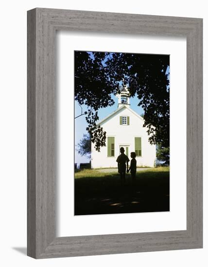 Boy and Girl Waiting Near Schoolhouse-William P. Gottlieb-Framed Photographic Print