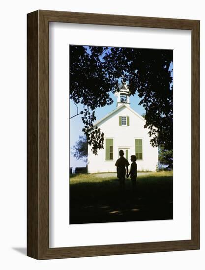 Boy and Girl Waiting Near Schoolhouse-William P. Gottlieb-Framed Photographic Print