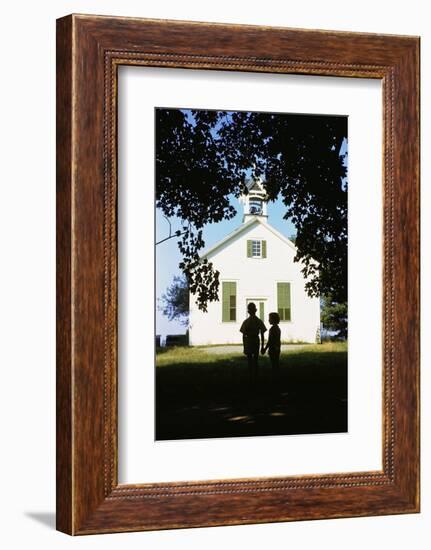 Boy and Girl Waiting Near Schoolhouse-William P. Gottlieb-Framed Photographic Print