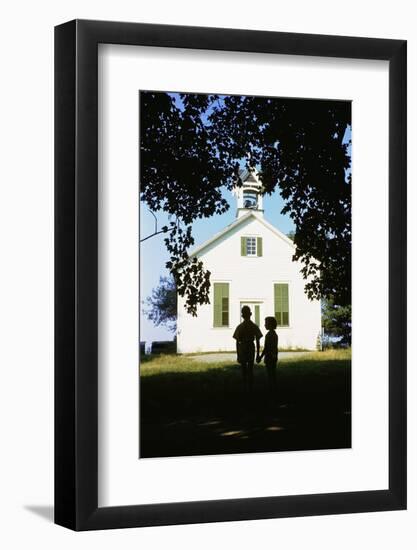 Boy and Girl Waiting Near Schoolhouse-William P. Gottlieb-Framed Photographic Print