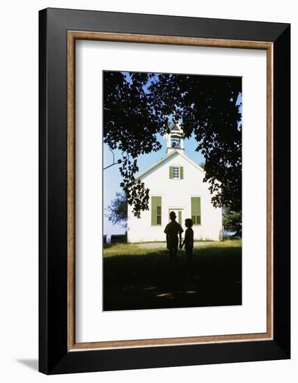 Boy and Girl Waiting Near Schoolhouse-William P. Gottlieb-Framed Photographic Print