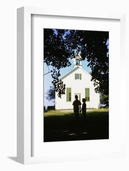 Boy and Girl Waiting Near Schoolhouse-William P. Gottlieb-Framed Photographic Print