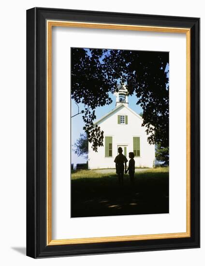 Boy and Girl Waiting Near Schoolhouse-William P. Gottlieb-Framed Photographic Print