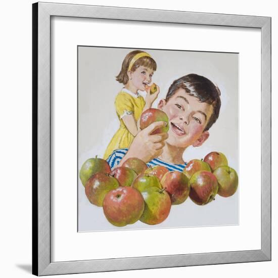 Boy and Girl with Apples-Clive Uptton-Framed Giclee Print