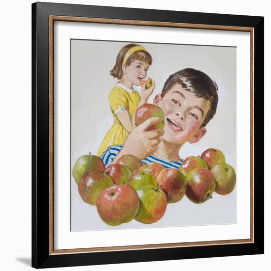 Boy and Girl with Apples-Clive Uptton-Framed Giclee Print