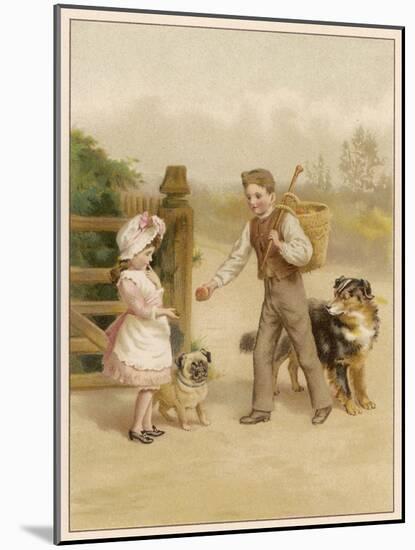 Boy and Girl with Dogs-Helena J Maguire-Mounted Art Print