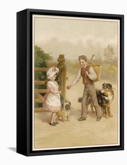 Boy and Girl with Dogs-Helena J Maguire-Framed Stretched Canvas