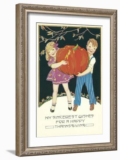 Boy and Girl with Pumpkin-null-Framed Art Print
