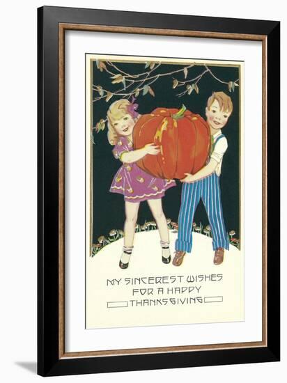 Boy and Girl with Pumpkin-null-Framed Art Print