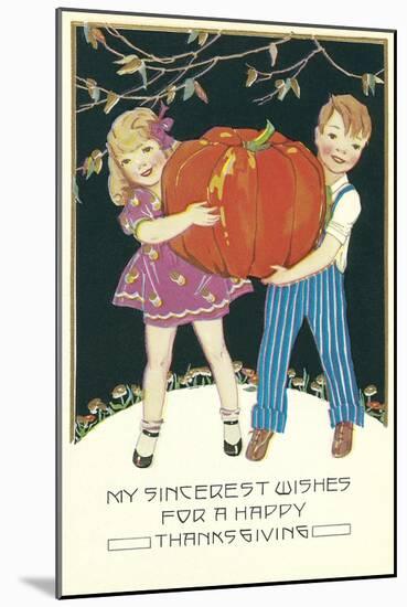 Boy and Girl with Pumpkin-null-Mounted Art Print