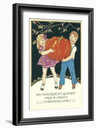 Boy and Girl with Pumpkin-null-Framed Art Print