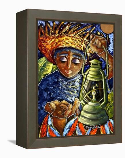 Boy and Lantern-Oscar Ortiz-Framed Premier Image Canvas