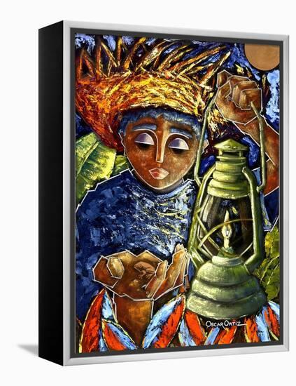 Boy and Lantern-Oscar Ortiz-Framed Premier Image Canvas