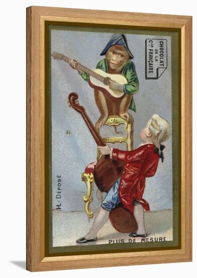 Boy and Monkey Playing Musical Instruments Together-null-Framed Premier Image Canvas