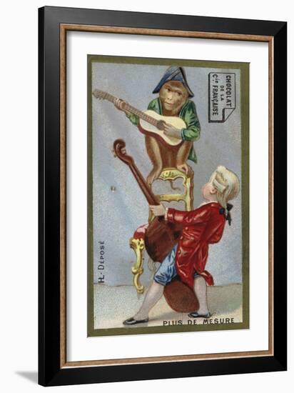 Boy and Monkey Playing Musical Instruments Together-null-Framed Giclee Print