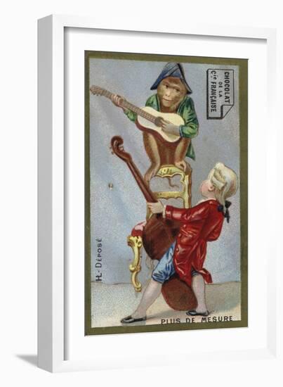 Boy and Monkey Playing Musical Instruments Together-null-Framed Giclee Print