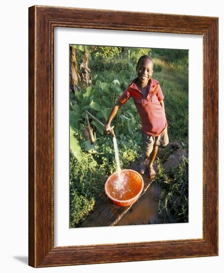 Boy at Water Tap, Chuka Village, Mount Kenya, Kenya, East Africa, Africa-Duncan Maxwell-Framed Photographic Print