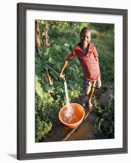 Boy at Water Tap, Chuka Village, Mount Kenya, Kenya, East Africa, Africa-Duncan Maxwell-Framed Photographic Print