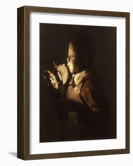 Boy Blowing at Lamp-Georges de La Tour-Framed Giclee Print