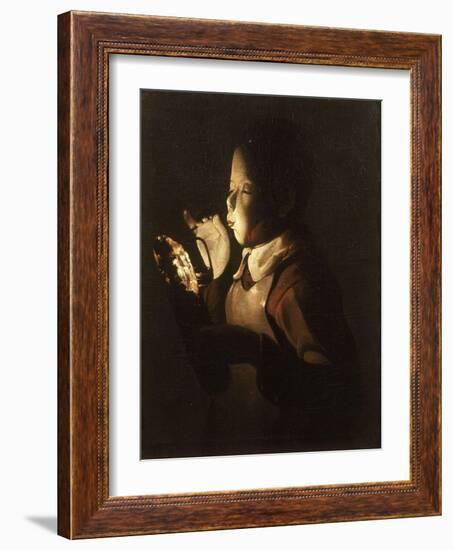 Boy Blowing at Lamp-Georges de La Tour-Framed Giclee Print