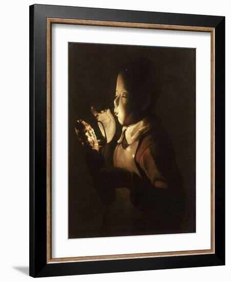 Boy Blowing at Lamp-Georges de La Tour-Framed Giclee Print