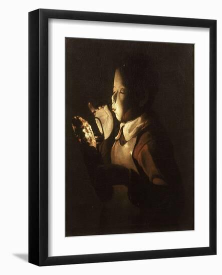 Boy Blowing at Lamp-Georges de La Tour-Framed Giclee Print