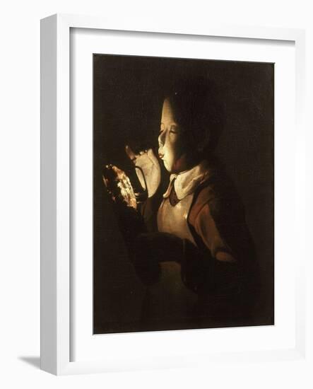 Boy Blowing at Lamp-Georges de La Tour-Framed Giclee Print