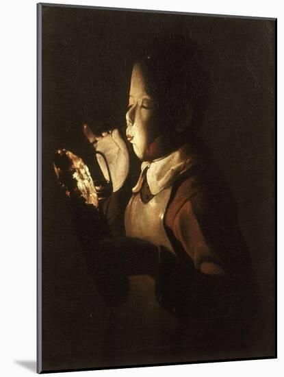 Boy Blowing at Lamp-Georges de La Tour-Mounted Giclee Print