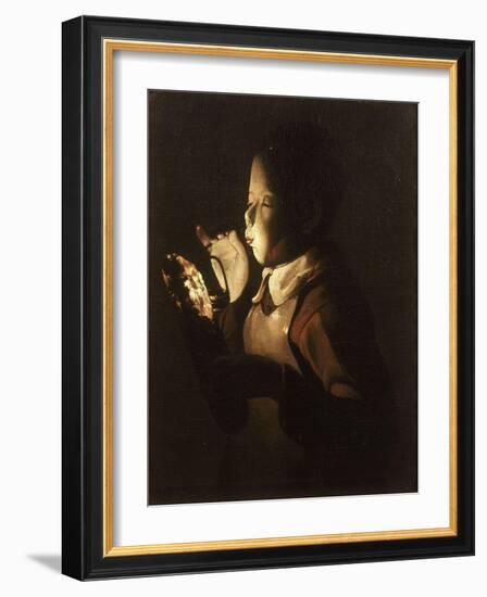 Boy Blowing at Lamp-Georges de La Tour-Framed Giclee Print