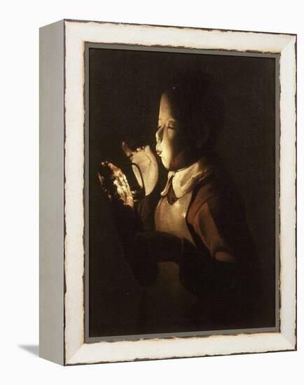 Boy Blowing at Lamp-Georges de La Tour-Framed Premier Image Canvas