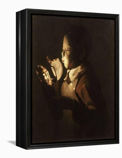 Boy Blowing at Lamp-Georges de La Tour-Framed Premier Image Canvas